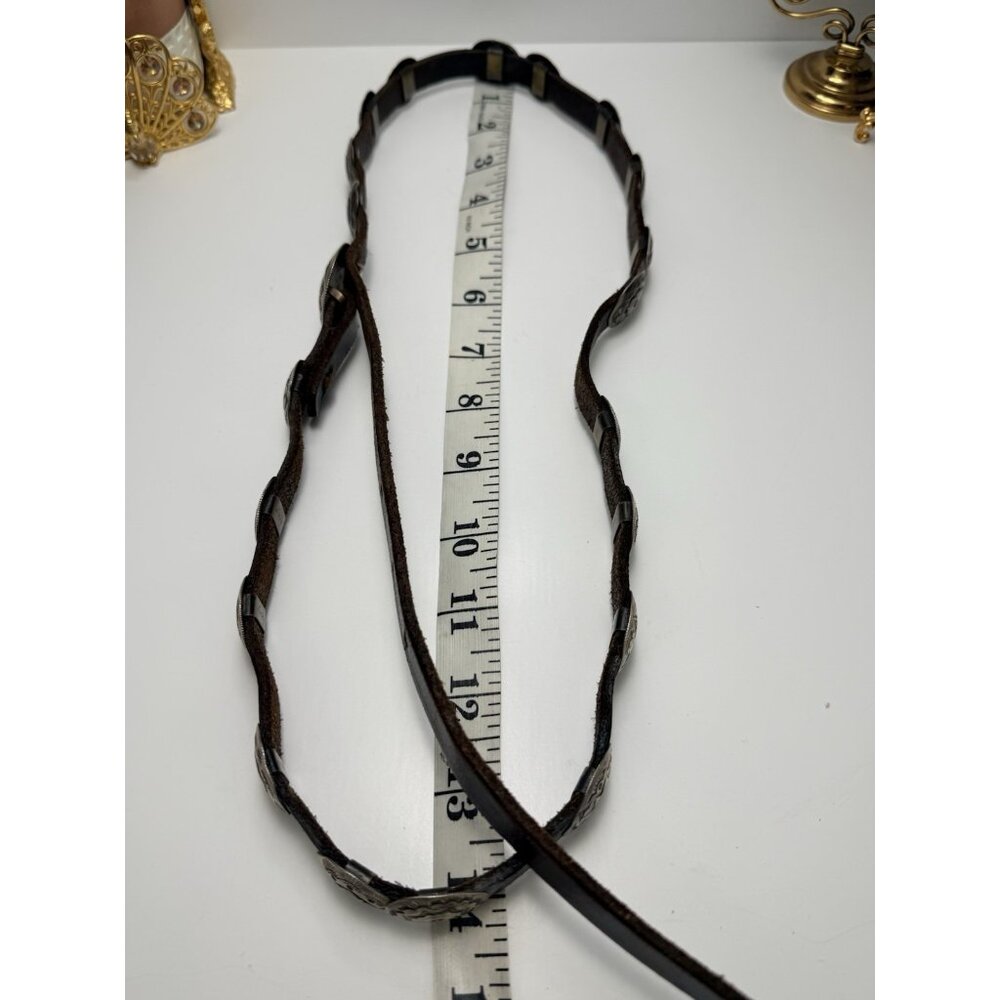 Vintage Native American Sterling Concho Belt Signed Hand Stamped Leather Long - Picture 6 of 16